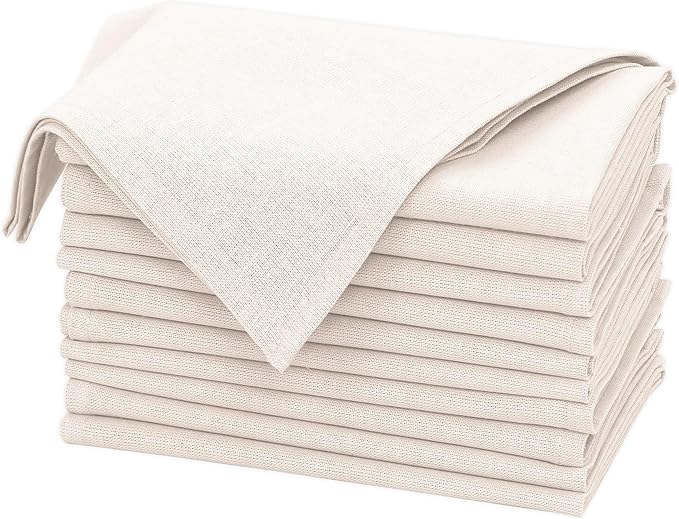 Ruvanti Linen Napkins Set of 12, 18x18 Cloth Napkins, Cotton Linen Blend Napkins Cloth Washable, Soft, Reusable Dinner Napkins for Wedding, Parties, Christmas, Thanksgiving, Everyday Use - Ivory