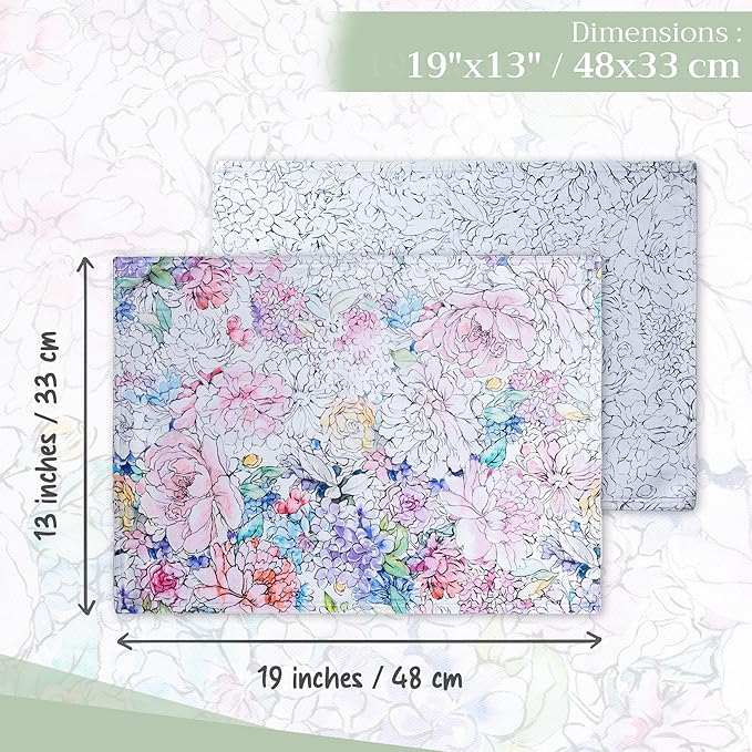 Maison d' Hermine Placemats Set of 4 100% Cotton Washable Cloth Place Mats Reusable Table Mats for Kitchen Dining Party Wedding Gifts for Mothers Day Spring/Summer (Floral Love, 13" x 19")