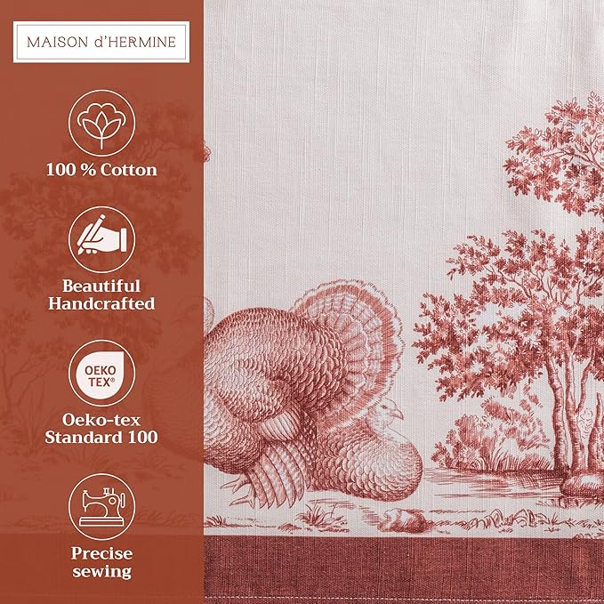 Maison d' Hermine Placemats Set of 4 100% Cotton Washable Cloth Place Mats, Reusable Table Mats for Thanksgiving Christmas Decorations Kitchen Dining Party Wedding (Holy Jouy - Brown, 13" x 19")