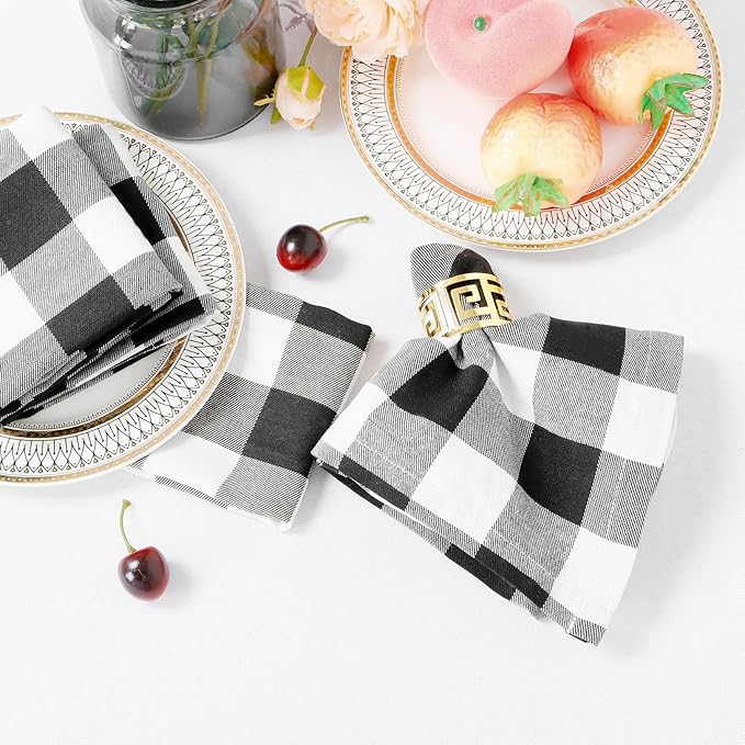 DUOBAO 20"x20" Black & White Buffalo Check Napkins (4-Pack) - Premium Cotton, Reusable Plaid Napkins for Weddings, Farmhouse, Holidays & Restaurant Decor