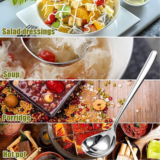 Comicfs 4 Pack Small Ladle Sauce Ladle SUS 304 Stainless Steel Small Serving Ladles Gravy Soup Spoon Ladles 8-Inch (Silver)