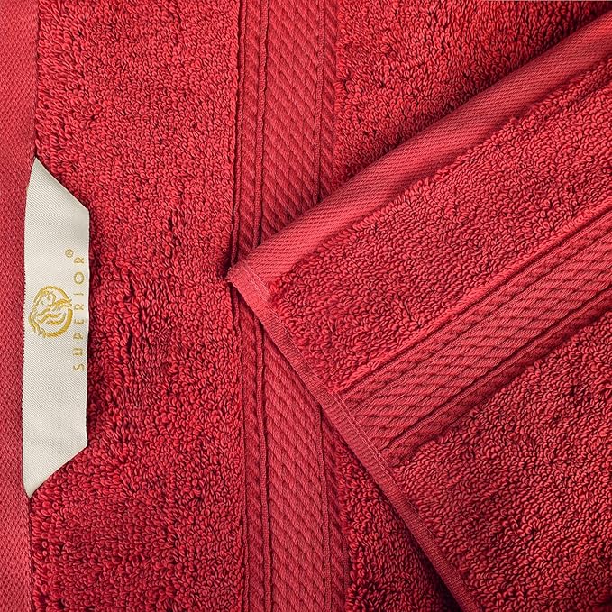 SUPERIOR Egyptian Cotton Pile 8 Piece Towel Set, Includes 2 Bath, 2 Hand, 4 Face Towels/Washcloths, Ultra Soft Luxury Towels, Thick Plush Essentials, Guest Bath, Spa, Hotel Bathroom, Red
