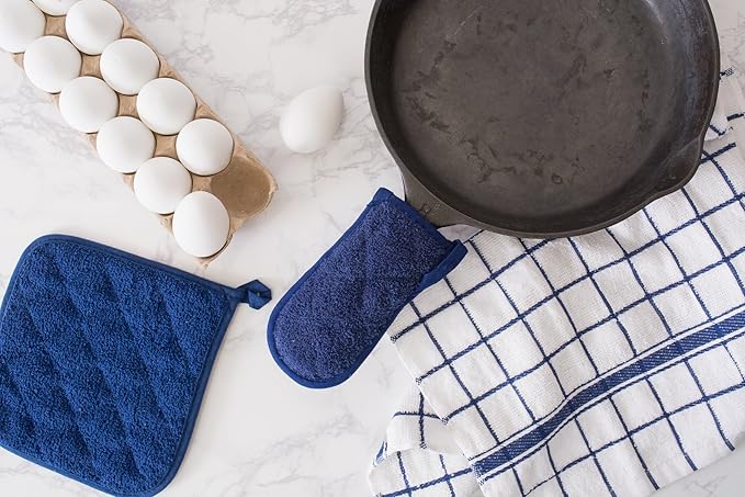 DII Basic Terry Collection Quilted 100% Cotton, Pan Handle, Nautical Blue, 3 Piece