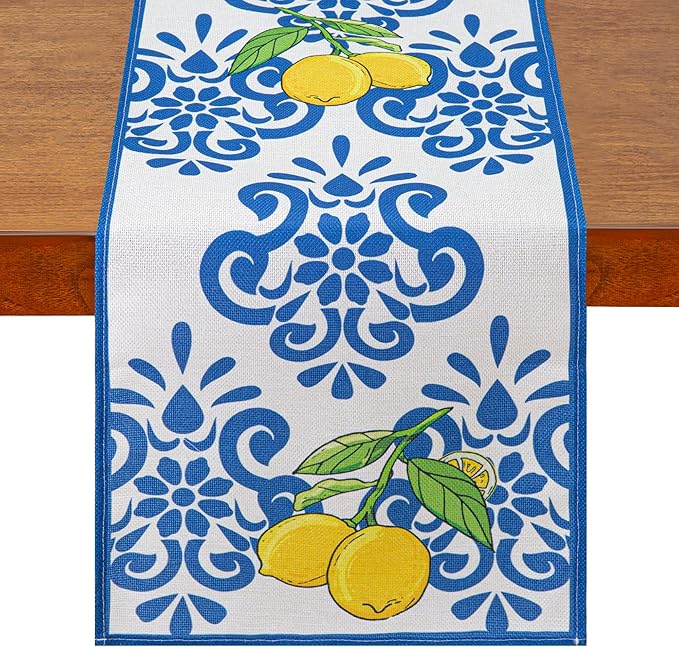 QINJIEJIE Lemon Table Runners Italy Kitchen Capri Dining Party Decorations for Home Summer Farmhouse Decor Yellow Table Runner 13x72 Inch