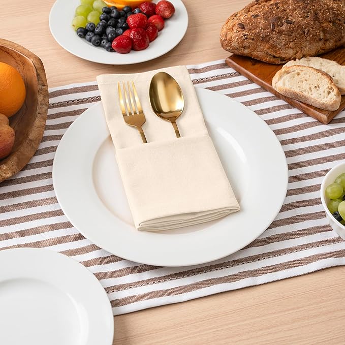 Blue Needles Solid Cloth Napkins Set of 6 Cream 100% Cotton Dinner Napkins 18x18 inches - Soft, Reusable, Absorbent & Washable Linen, Ideal for Spring Summer Easter Events Parties & Everyday Use