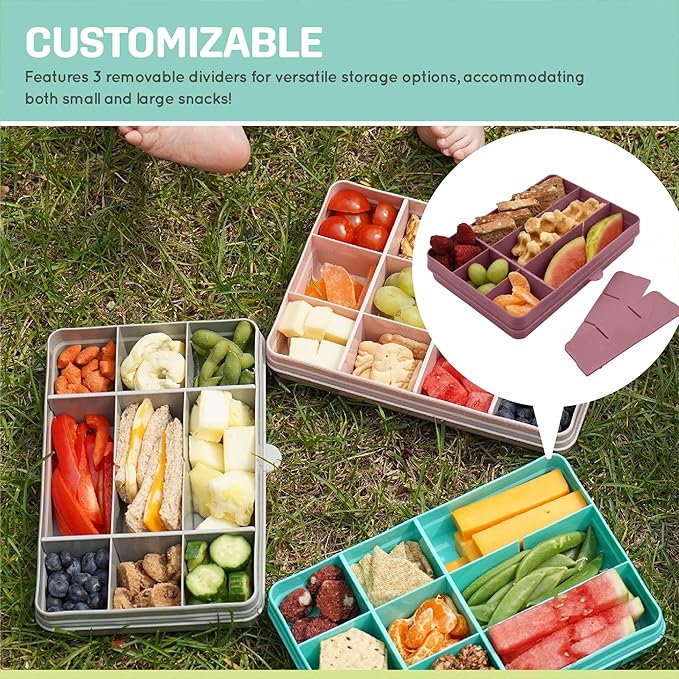 melii Snackle Box |12-Compartment Snack Container with Removable Dividers, BPA-Free Food Storage for Travel, School & On-the-Go Snacks, Kids & Family Organizer (Berry)