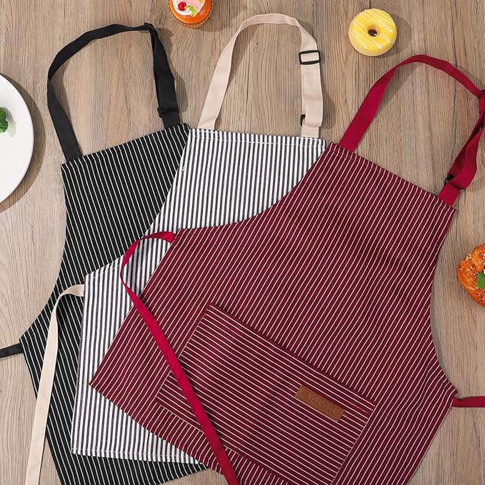 3 Pack Stripes Kids Apron, Adjustable Kids Cooking Aprons with 2 Pockets, Cute Chef Baking Aprons for Boys and Girls