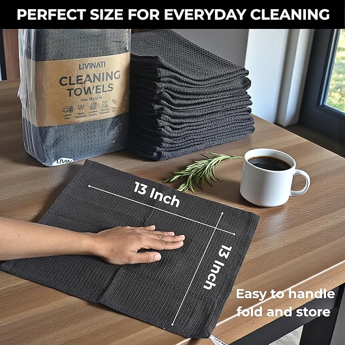 Dark Gray Cotton Cleaning Rags For Housekeeping - Trapos Paños De Limpieza Reutilizables - Kitchen Bar Shop Towel Dish Mop Wash Cloth For House - Reusable Washable Absorbent - 13"x13" 12 Pack