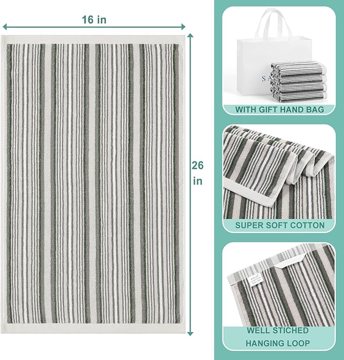 SALAS Premium Cotton Kitchen Dish Towels for Drying Dishes,Large Long Kitchen Hand Towels, Thick Highly Absorbent Dish Clothes Tea Towel Sets with Hanging Loop, 16" X 26", 4 Pcs, Gray