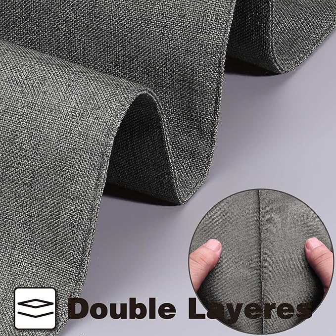 Linen Cloth Double Layers Placemats, Cotton Woven Placemats Set of 6, Kitchen Table Farmhouse Decor Heat Resistant Table Mats, Outdoor Indoor Square Fabric Place Mats Can be Washable (Dark Gray)