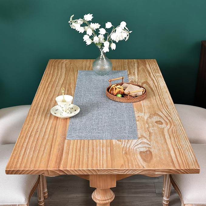 NEWISHER Farmhouse Rustic Table Runner Solid Grey Rectangular Table Runners Faux Linen Table Runner for Everyday Use Kitchen Dining Party Table 13x36 Inch
