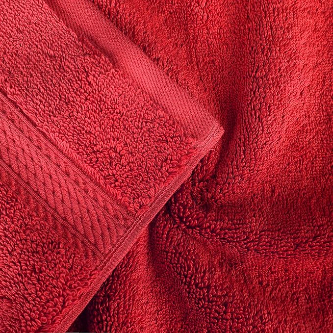 Superior Egyptian Cotton Pile Bath Towel Set of 4, Ultra Soft Luxury Towels, Thick Plush Essentials, Absorbent Heavyweight, Guest Bath, Hotel, Spa, Home Bathroom, Shower Basics, Red