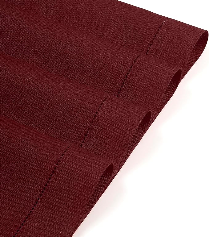 D'Moksha Homes Linen Placemats Set of 4 - Classic Hemstitch Dark Red Placemats 14 x 19 Inch - 100% Pure Linen Table Mats for Mothers Day, Spring - Handcrafted and Machine Washable