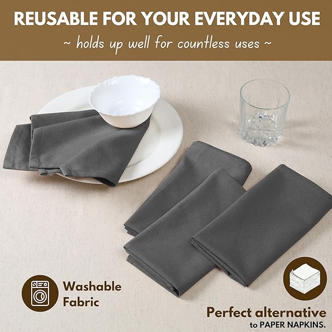 Native Fab Solid Cloth Napkin Set of 4, 100% Cotton, Washable, Reusable Dinner Cloth Napkin 17x17 inches, Table Decor Napkins for Dinner, Events, Grey