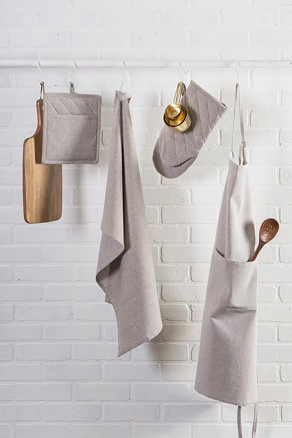 DII 100% Cotton Solid Chambray Kitchen Set, Potholders, Stone, 2 Piece