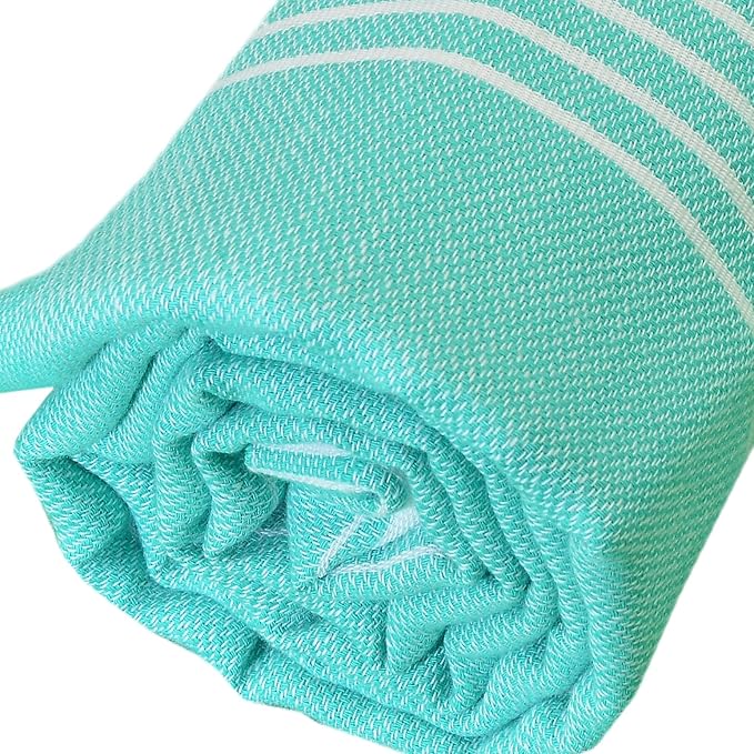 Bersuse Towels Anatolia XL Beach Blanket Throw Blanket Turkish Towel 100% Cotton Extra-Large Quick-Dry Lightweight Premium Peshtemal Towel - 61x82 Inches, Mint Green (Set of 6)