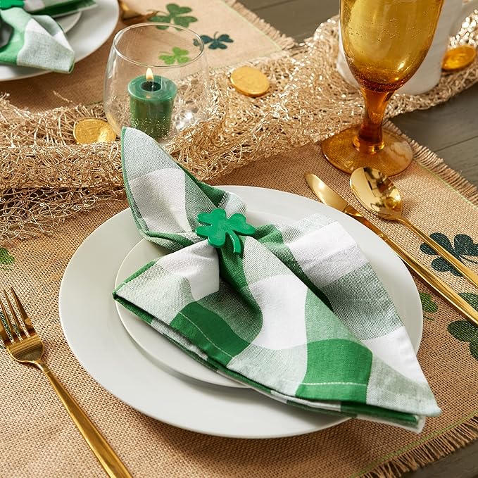 DII Buffalo Check Collection, Classic Farmhouse Cloth Napkin Set, 20x20, Green & White, 6 Piece