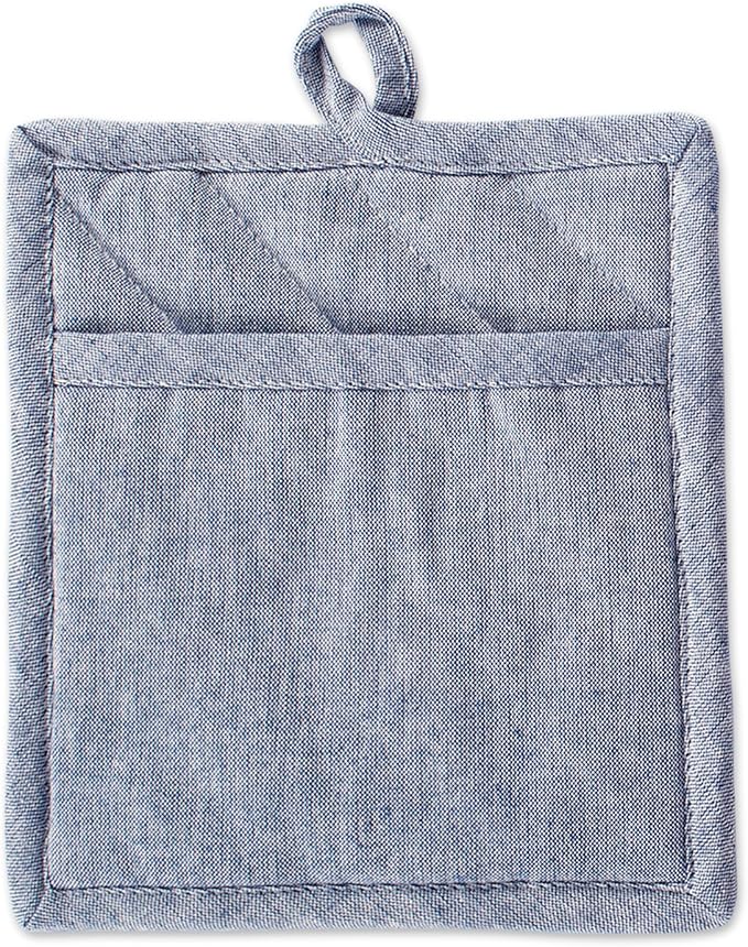 DII 100% Cotton Solid Chambray Kitchen Set, Potholders, Blue, 2 Piece