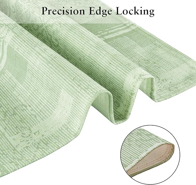 LilyCat Linen Fabric Floral Placemats, Green Stripes Durable Boho Dining Table Mats for Kitchen, Rustic Vintage Washable Place Mats Set of 4, 18’’× 12’’