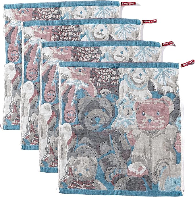 Cotton Washcloths,Dish Towels for Kitchen, 4 Pack Cotton Kitchen Towels with Cute Bear Design, Multi-Purpose Dish Cloths for Washing Dishes, Hand Towels for Kitchen Decor