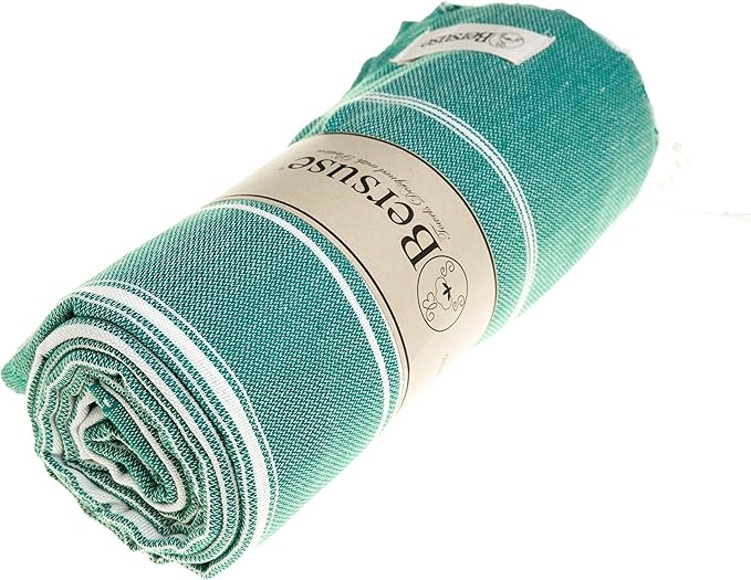 Bersuse Towels Anatolia XL Beach Blanket Throw Blanket Turkish Towel 100% Cotton Extra-Large Quick-Dry Lightweight Premium Peshtemal Towel - 61x82 Inches, Teal (Set of 3)