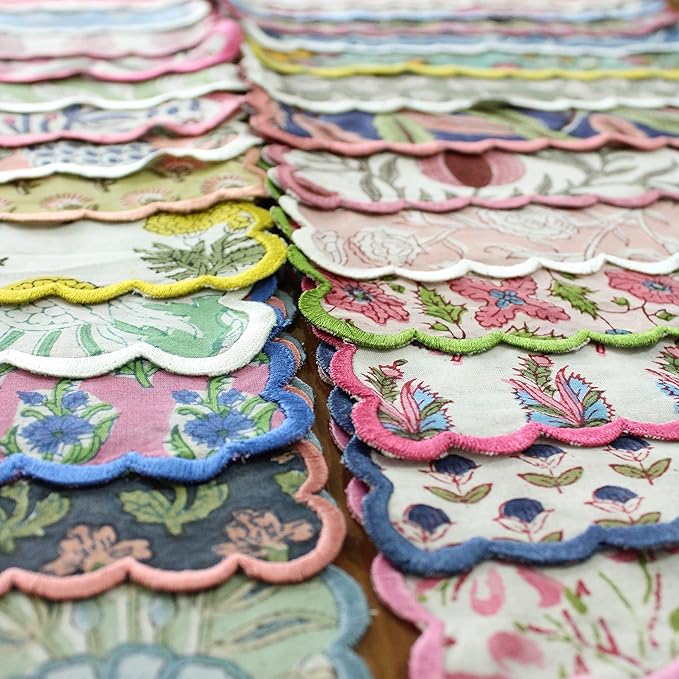 Ridhi Hand Block Print Mix Random 9" x 9" (Set of 6) Embroidery Table Napkins Reusable Cotton Dinner Napkins for Weddings, Parties, Everyday Dining Gift for Spring, Easter, Valentine
