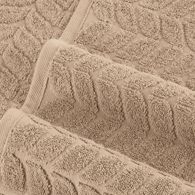 Elegant Comfort Luxury 6-Piece 100% Turkish Cotton Jacquard Braided Textured Premium Hotel Quality Towel Set– Soft and Absorbent, Includes 2 Bath Towels, 2 Hand Towels and 2 Washcloths, Taupe