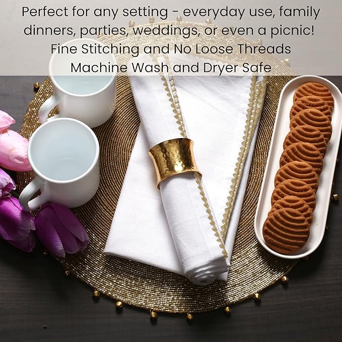 Cotton Clinic Cloth Napkins with Trim - Everyday Use Table Dinner Napkins - Soft Durable Washable - Ideal for Dinner Party Wedding Christmas Easter - Set of 12-20x20 inches Beige White Napkins