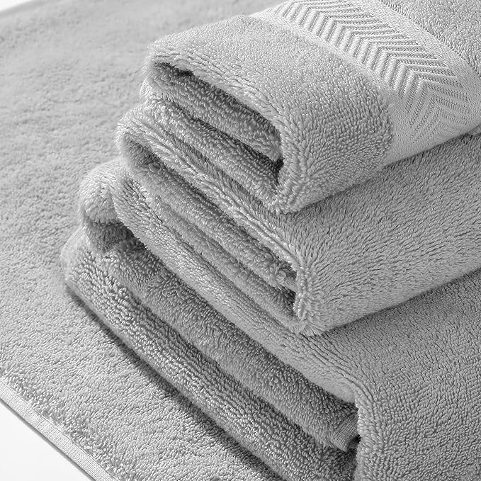 Simple&Opulence Premium 100% Cotton Towel Set 6 Piece，Soft Absorbent Towels for Bathroom,Hotel and Spa,2 Bath Towels 28"x55" 2 Hand Towels 16"x28" & 2 Washcloths 12"x12" (Light Grey)