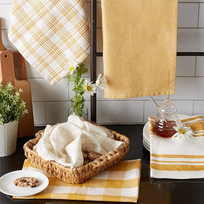 DII Everyday Basic Kitchen Collection Large Woven Cotton Dishtowel/Tea Towel Set, 18x28, Honey Gold, 5 Count