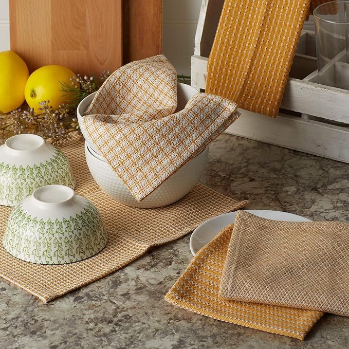 DII Everyday Kitchen Collection Assorted Dishcloth Set, 12x12, Honey Gold, 5 Count