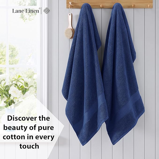 LANE LINEN 100% Cotton Bath Sheets 4 Pack (35"x66") - Fade Resistant, Machine Washable, Soft & Highly Absorbent - Hotel Quality, Extra Large Bathroom Towel Sets - Ideal for Family, Guests - Navy Blue
