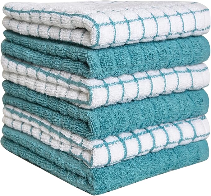 Bumble Kitchen Towels (6 Pack) | 16" x 28" | 100% Cotton Dish Towels for Kitchen | 380 GSM | Soft, Highly Absorbent & Durable Dish Towels with Hanging Loop | Aqua