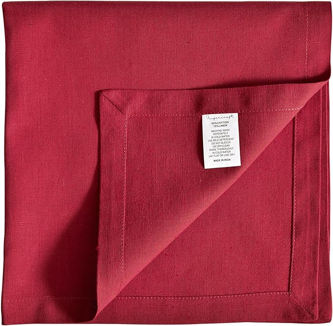 FINGERCRAFT Dinner Cloth Napkin Cotton Linen Blend 12 Pack Natural Premium Quality Mitred Corner for Every Day Use Pre Shrunk and Good Absorbency 18x18 in Easter Color Tango Red