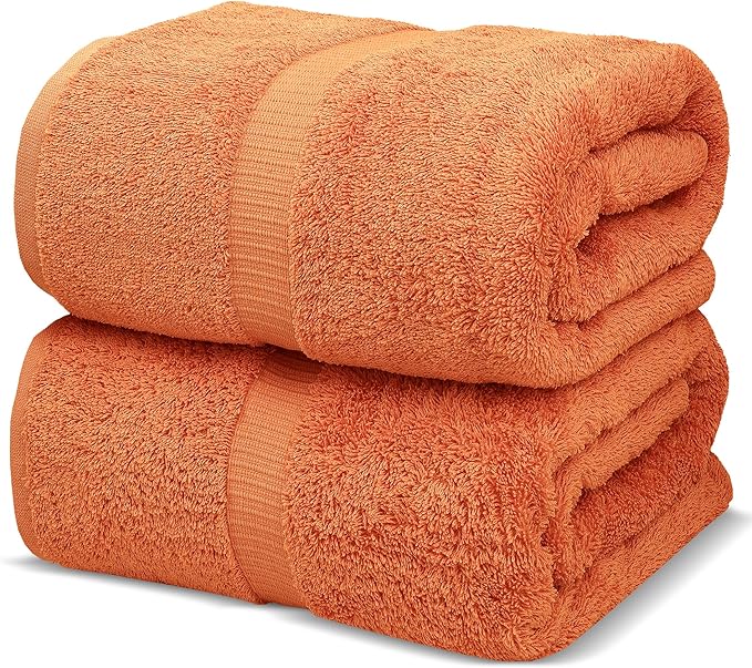 Towel Bazaar Premium Cotton Super Soft and Absorbent Turkish Towels (2-Piece Bath Sheet Towel, Coral)