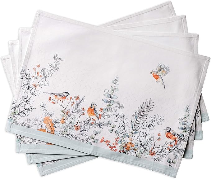 Maison d' Hermine Placemats Set of 4 100% Cotton Washable Cloth Place Mats, Reusable Table Mats for Thanksgiving Christmas Decorations Kitchen Dining Party Wedding (Whitish Shabby Chique, 13" x 19")