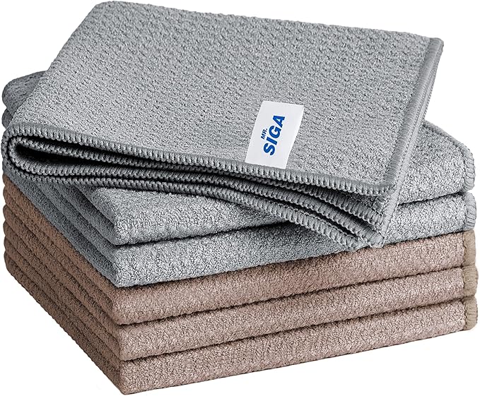 MR.SIGA Waffle Pattern Cleaning Cloths, Reusable Absorbent Microfiber Cleaning Cloths, Lint Free Microfiber Kitchen Towels, 6 Pack, Gray, 11.8 x 11.8 inch