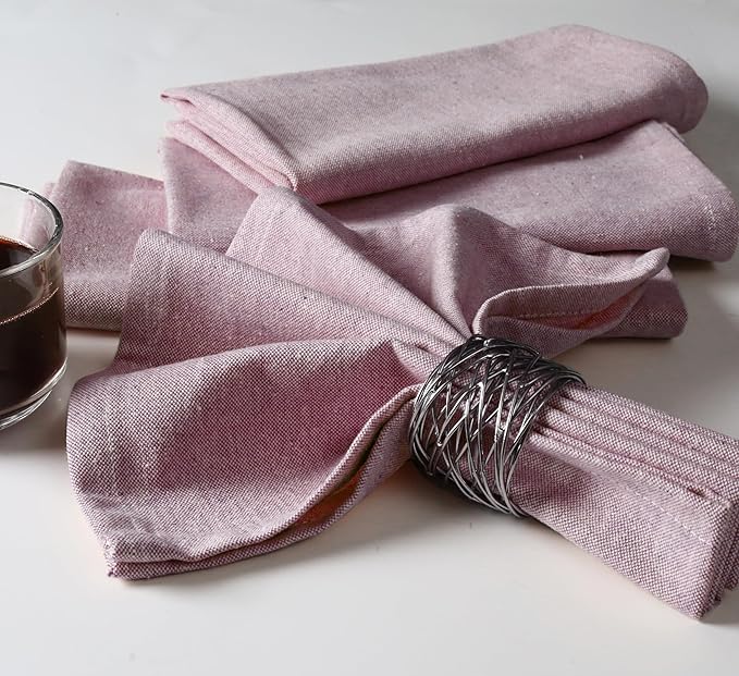 Native Fab Solid Cloth Napkin Set of 12, 100% Chambray Cotton, Washable, Reusable Dinner Cloth Napkin 17x17 inches, Table Decor Napkins for Dinner, Events, Burgundy