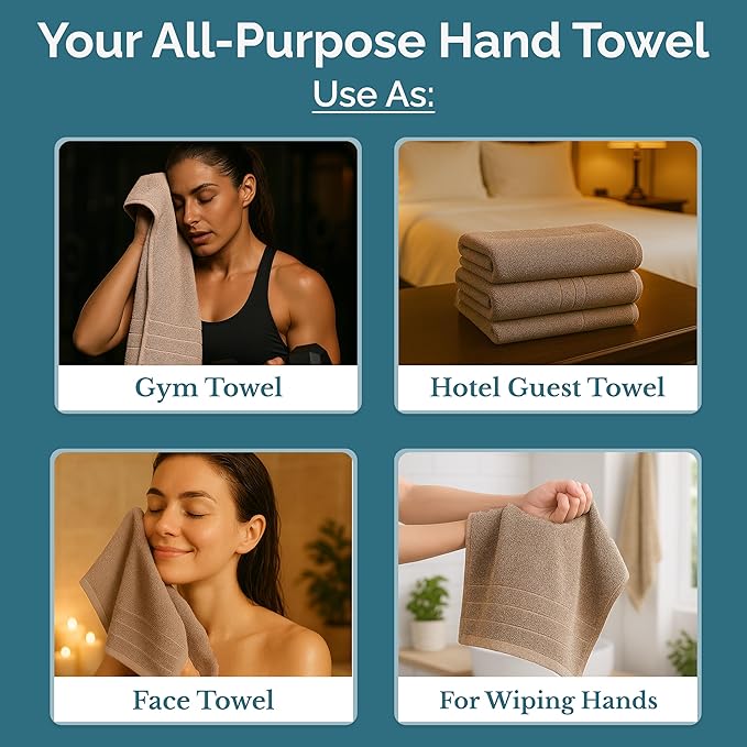 Casa Platino Bathroom Hand Towels - 4 Pack (16"x28"), 100% Ringspun Cotton Hand Towel Set - Soft, Lightweight, Fade & Shrink Resistant - Everyday Use, Face Towels for Bathroom, Gym and Travel - Taupe
