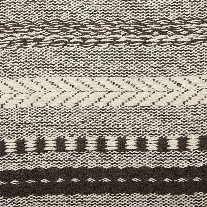 DII Farmhouse Braided Stripe Table Runner Collection, 15x72 (15x77, Fringe Included), Dark Brown