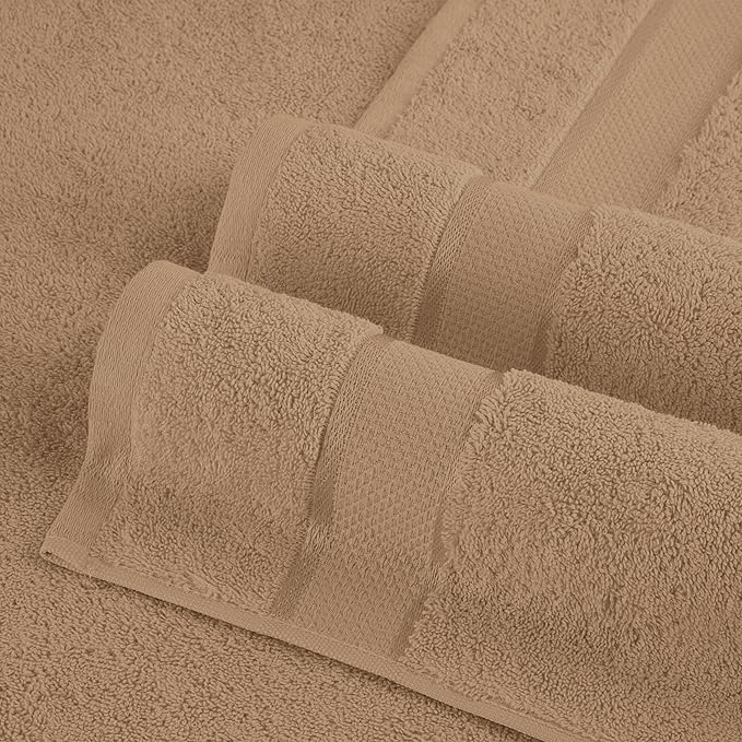 Elegant Comfort Premium Cotton 8-Piece Towel Set, Includes 4 Washcloths, 2 Hand Towels and 2 Bath Towels, 100% Turkish Cotton - Highly Absorbent and Super Soft Towels for Bathroom, Taupe
