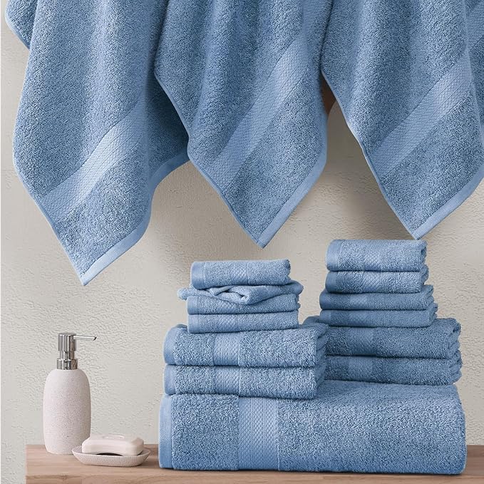 LANE LINEN 100% Cotton Bath Towels 6 Piece Set - Super Soft, Quick Dry & Absorbent - 2 Bath, 2 Washcloths, 2 Hand Towels for Bathroom - Hotel Quality, Minimal Lint after 3 Washes - Cerulean Blue