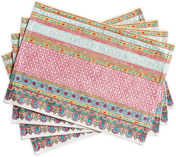 Maison d' Hermine Placemat 100% Combed Cotton Premium Cloth Placemats 13"x19" Decorative Washable Place Mats for Home, Kitchen, Dining, Cocktail Parties & Camping - Lauris (Set of 4)