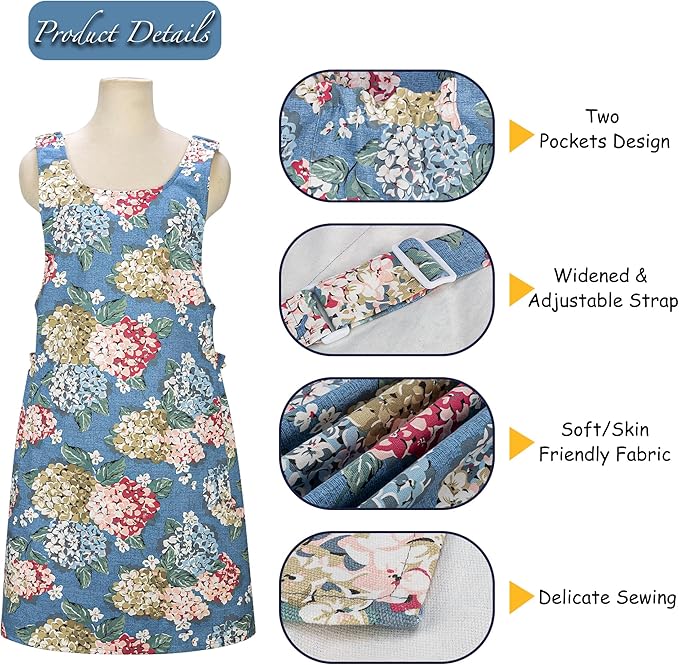 NEOVIVA Kitchen Aprons for Women with Pockets,Cooking Aprons for Women,Vintage Apron for Baking Gardening,Gifts for Mothers