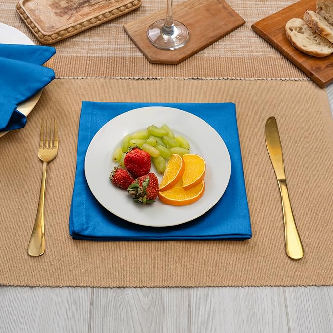 Blue Needles Solid Cloth Napkins Set of 12 Royal Blue 100% Cotton Dinner Napkins 18x18 inches - Soft, Reusable, Absorbent & Washable Linen, Ideal for Spring Summer Easter Events Parties & Everyday Use