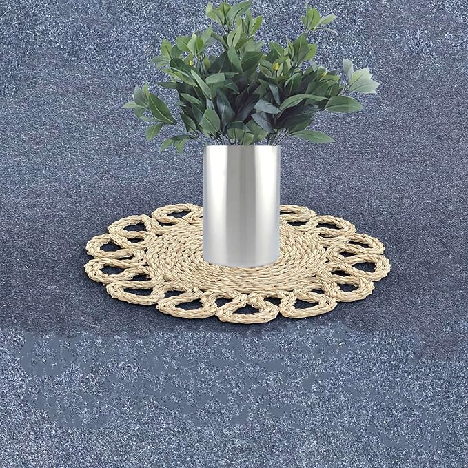 Laquedecraft 13.8" Set of 12 Round Seagrass Placemats | Boho Woven Rattan Table Mats | Farmhouse Wicker Spring Plate Chargers Like Water Hyacinth, Seagrass for Wedding, Party, Christmas, Events