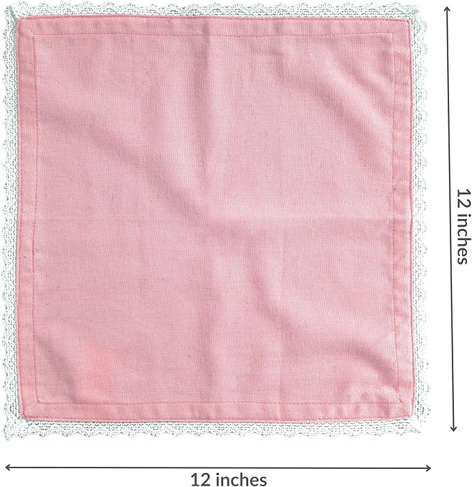 Fingercraft Dinner Cloth Napkin Cotton Linen Blend 12 Pack 12In Mitered Corners with Elegant Lace for Everyday Use Napkins Cloth are Pre Shrunk and Good Absorbency Pastel Rose Easter Color