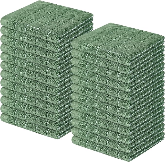 Homaxy 100% Cotton Terry Kitchen Dish Cloths, Ultra Soft and Absorbent Dish Towels for Kitchen, Suitable for Drying and Washing Dishes, 24 Pack, 12 x 12 Inches, Grass Green