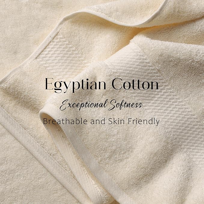 SUPERIOR Egyptian Cotton Pile 6 Piece Towel Set, Includes 2 Bath, 2 Hand, 2 Face Towels/Washcloths, Ultra Soft Luxury Towels, Thick Plush Essentials, Guest Bath, Spa, Hotel Bathroom, Cream