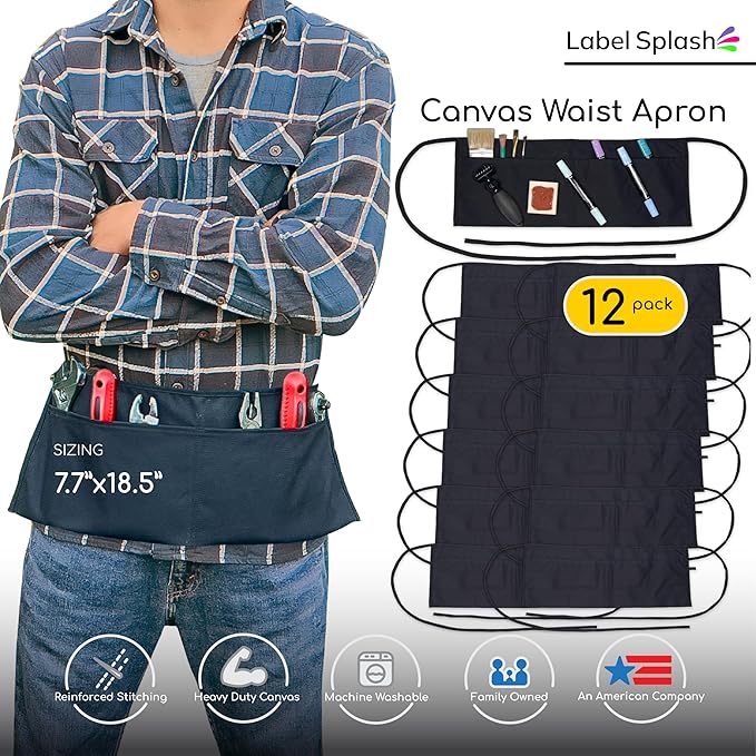 LABELPLASH 2 Pocket Canvas Work Waist Nail Apron Belt Washable Tool Utility Gardening Woodworkers Roofers Artists & Crafts